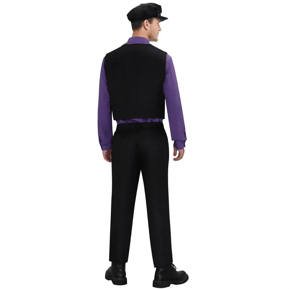 Purple Guy William Afton Cosplay Costume Fnaf Five Nights Movie Hat Shirt Vest Pants