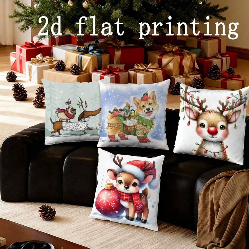 

Домашний декор, праздничные подушки с домашними животными и оленями, подходящие для дивана, спальни, автомобиля, наволочка, прямоугольная подушка для спины