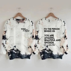 American Retro Letter Printed Hoodies Women O-Neck Sweatshirt Y2k Spring Autumn Tie Dye Printing Fashion Woman Clothing