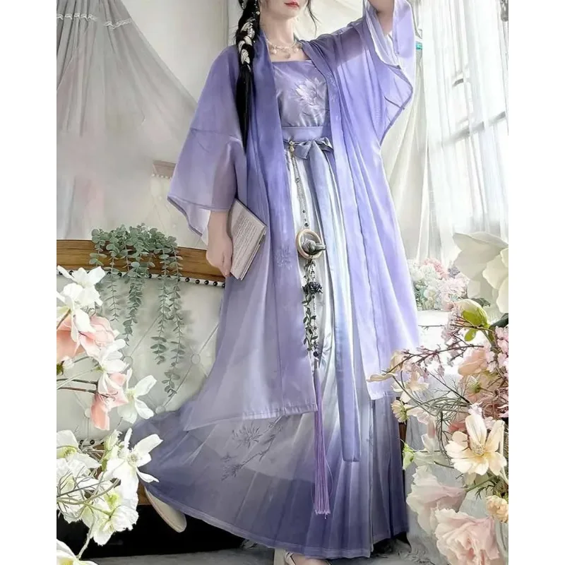 

Chinese Hanfu Dress Women Cosplay Costume Song Dynasty Purple Long Cardigan Camisole Skirt Purple
