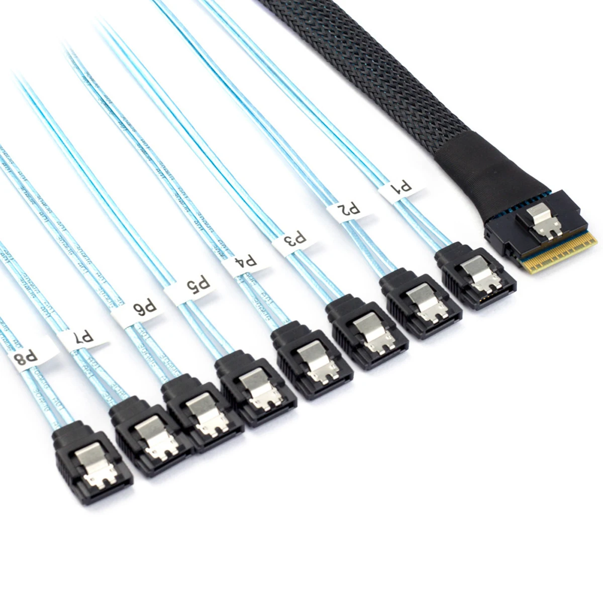 CableCC Slimline SAS 4.0 SFF-8654 8i 74pin Host Raid to 8 SATA 7pin Target Hard Disk Fanout Raid Cable 1-to-8 Splitter