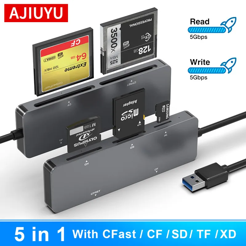 AJIUYU Type c USB C Card Reader USB 3.0 XD SD TF CF CFast Hub Camera Memory 5Gbps high speed Multifunctional For Mac OS Windows