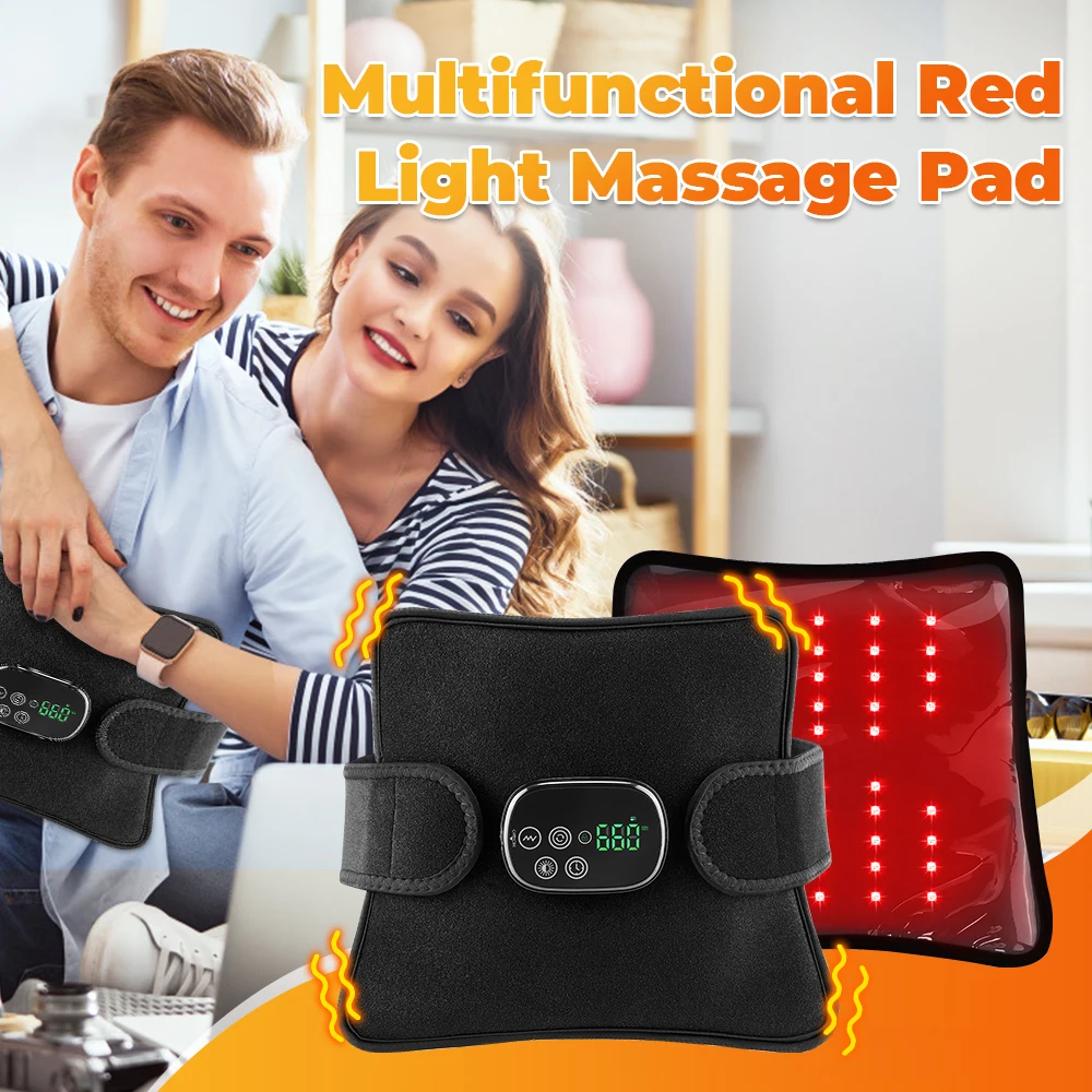 Multifunctional LED Red Light Pad Body Massager 3 Vibration Modes 5000mAh Digital Display for Home Office Daily Relaxation