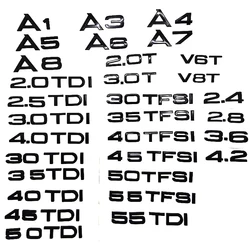 자동차 트렁크 스티커, 아우디 A1 A3 A4 A5 A6 A7 A8 Q2 Q3 Q5 Q7 TT용 3D ABS 광택 블랙 2.0 2.5 3.0 4.0 5.0TDI 30 35 40 45 50 55 TDI