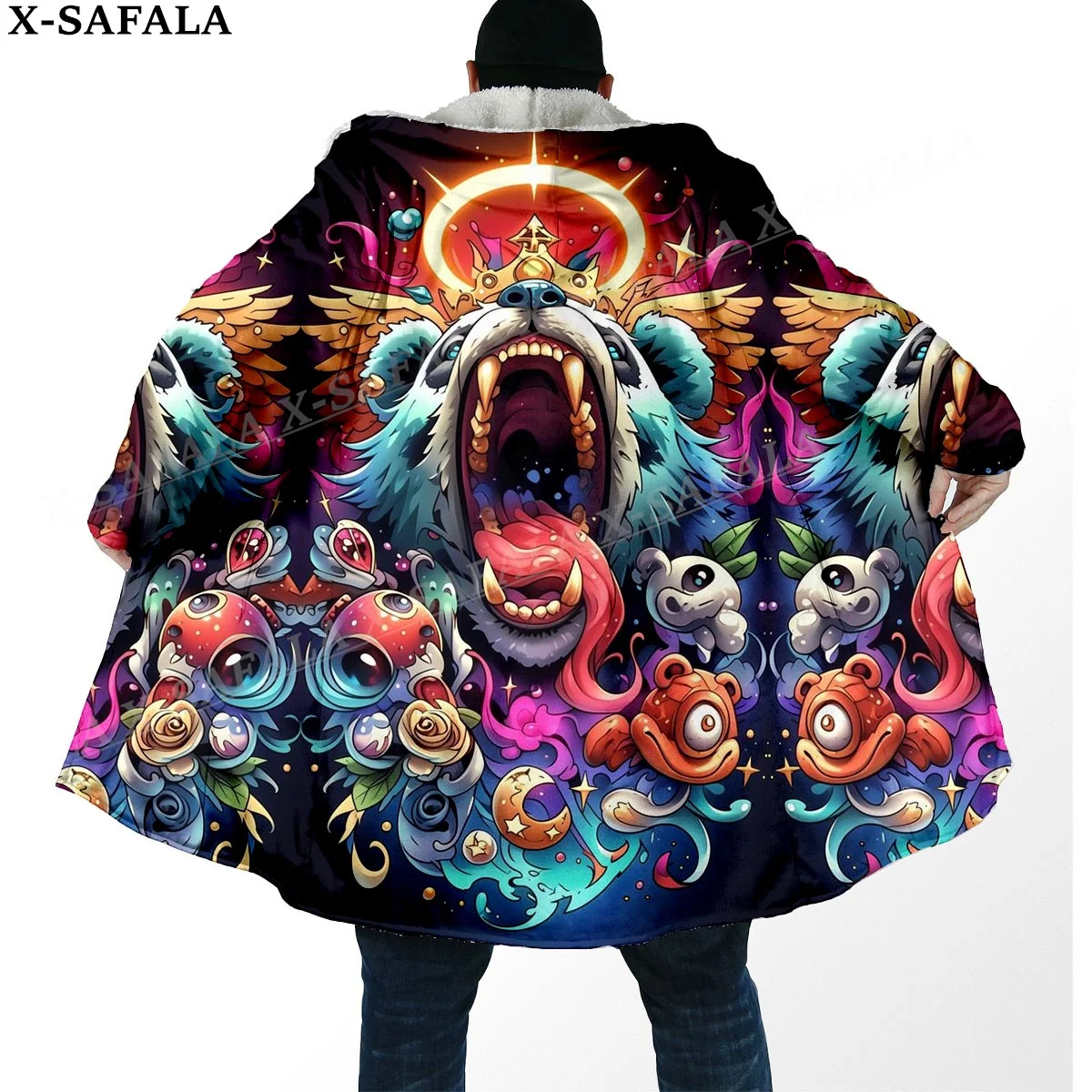 

Samurai Oin Skull Trippy Psychedelic Thick Warm Hooded Cloak Men Overcoat Coat Windproof Fleece Cape Robe Hooded Blanket-1