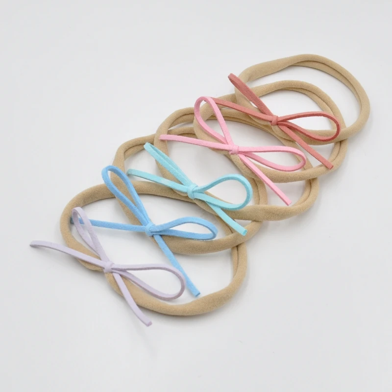 

30Pcs/Lot Handtied Faux Suede Baby Bow Headband Soft Nylon Hairband For Kids Infant Hair Accessories Newborn Photography Prop