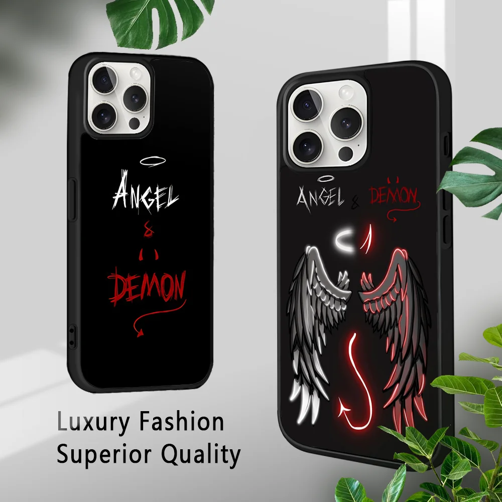 

Punk Fashion Luxury Angel Demon Phone Case For iPhone 15 14 13 12 11 Pro Xs Max Mini XR X 7 8 Plus luxury Mirror Hard Funda