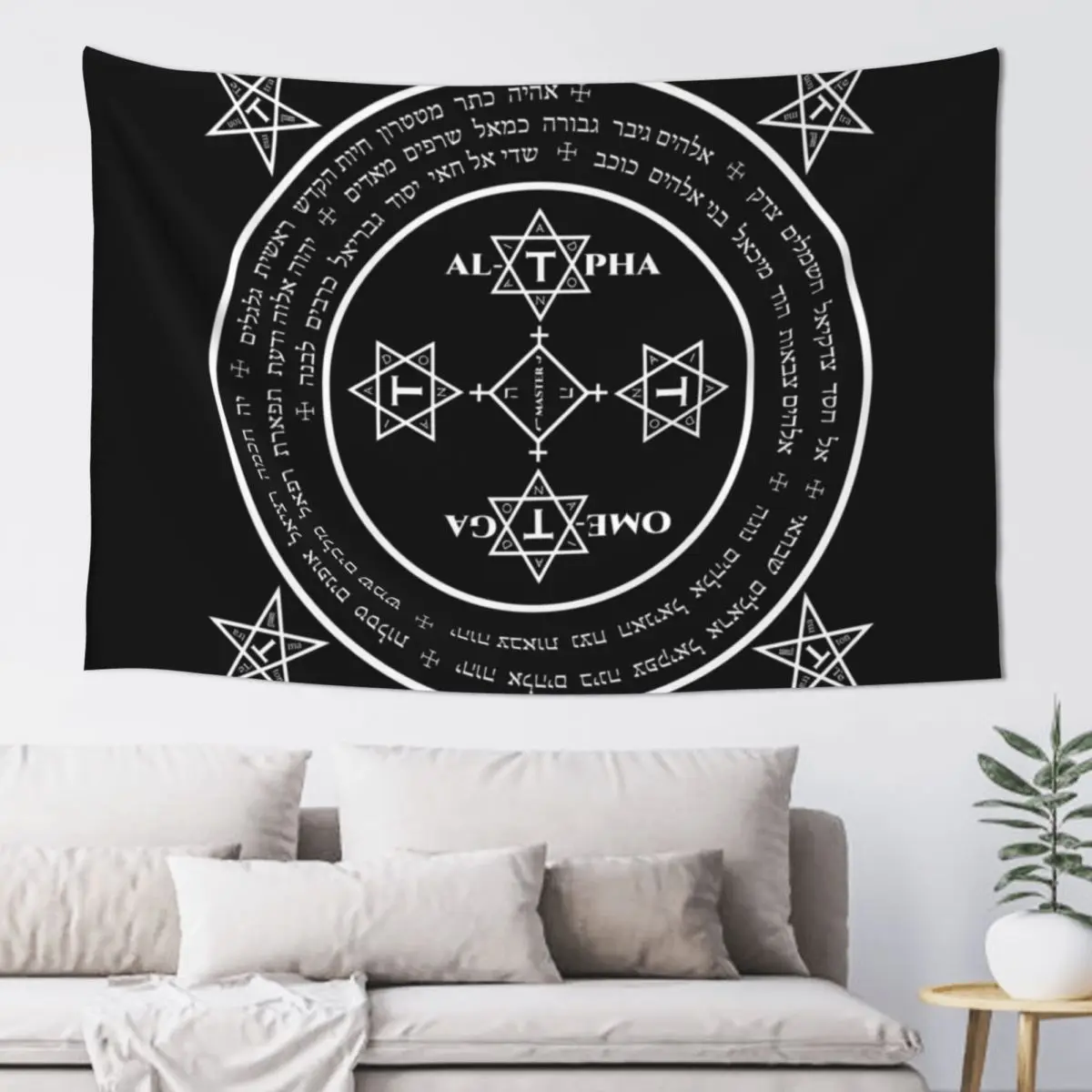 The Magical Circle of Solomon (White on Black) Tapestry Custom Wall Decoration Tapestry