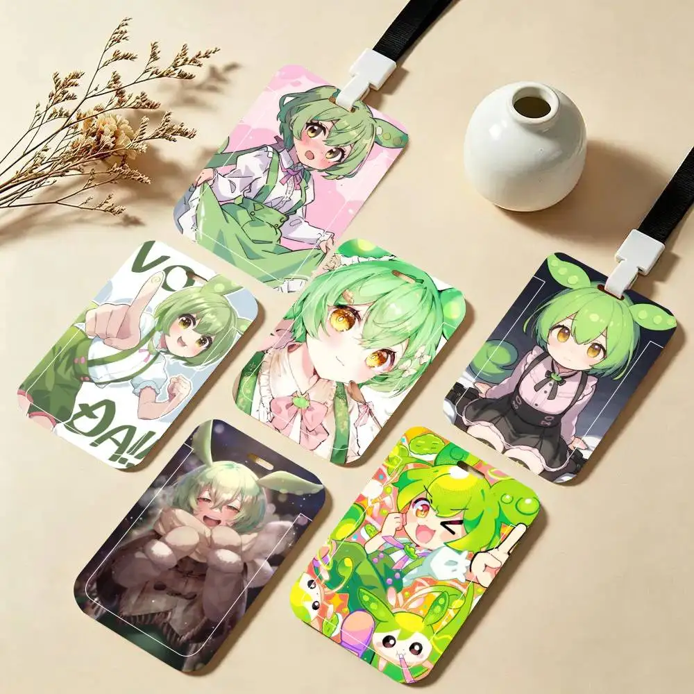 Zundamon Anime ID Card Holder Neck Strap Pendant Door Badge Holder Lanyards Keychain Work Credential Case Gift