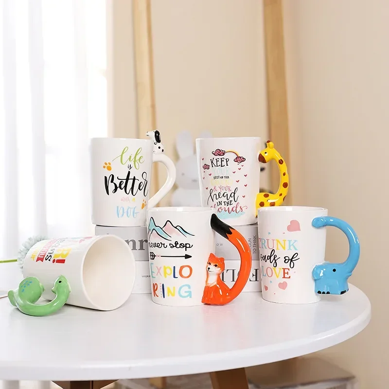 

400ml Cartoon Ceramic Cup Cute Animal Handle Mug Small Animal Shape Ceramic Water Cup Breakfast Cup Mugs Coffee Cups