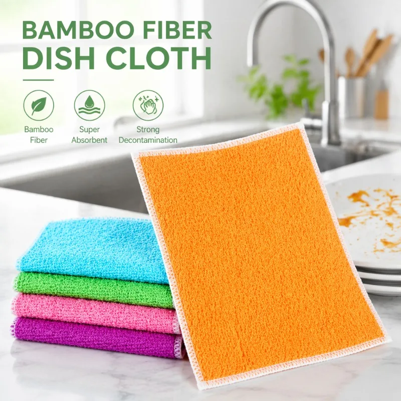 Bamboo Fiber Dishwashing Cloth Cleaning Dish Cloth Household Kitchen Special Absorbent Degreasing Dish Towels Easy to Clean