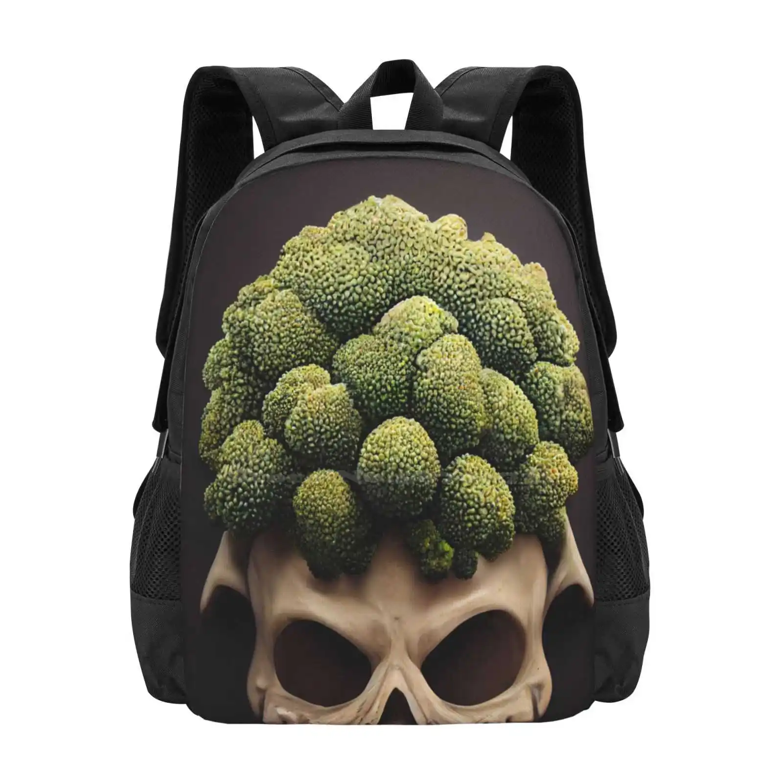 Broccoli Skull Large Capacity School Backpack Laptop Bags Broccoli Skull Vegan Healthy Plant Based Dark Gothic Horror Fantasy