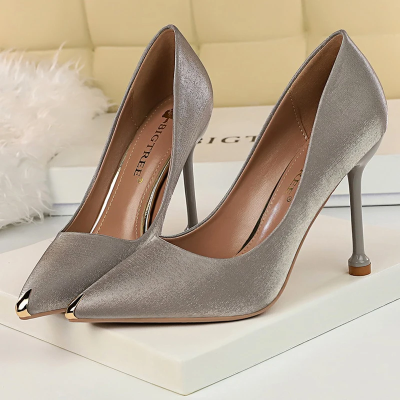 BIGTREE Shoes 2023 New Women Pumps Spring High Heels Satin Luxurious Banquet Shoes Stiletto Metal Tip Heels Women Party Shoes