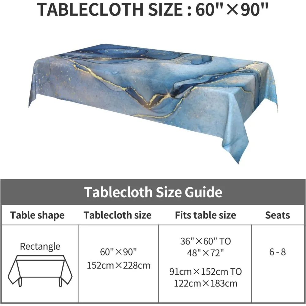 مفارش طاولة مستطيلة من الرخام الذهبي الأزرق التجريدي غطاء طاولة قابل للغسل لحفلات طعام المطبخ مقاس 60 × 90 بوصة