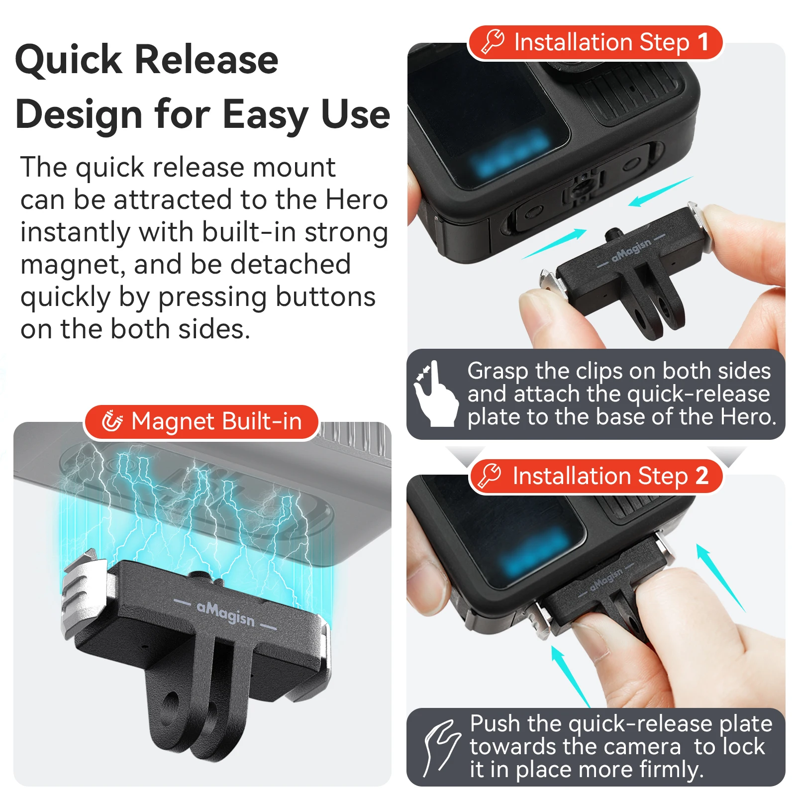 For Gopro 13 Black Metal Magnetic Quick Release Base Adapter Holder Bracket Sports Camera for Gopro Hero 13 Camera Accessories