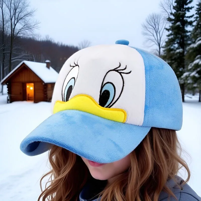 

Disney Daisy Duck Plush Baseball Cap for Adults Cute Cartoon Embroidered Hat Winter Fluffy Snapback Caps Fashion Headwear Girls
