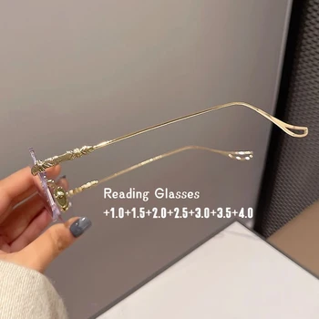 Çerçevesiz kadın HD Lens bayanlar için okuma gözlüğü moda Trendy kesim gözlük Unisex lüks uzak görüş presbiyopi göz gözlük