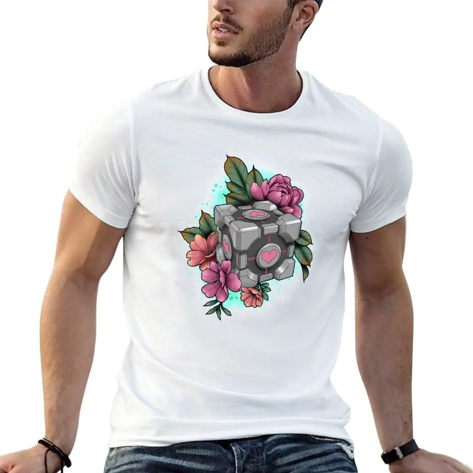 Companion Cube T-Shirt summer tops vintage graphic tee shirts men