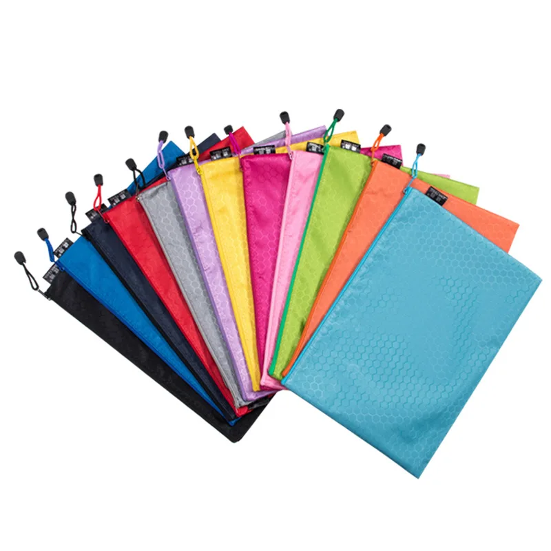 Tas Ritsleting Multiwarna A4 Tas File Folder Ritsleting Tahan Air Tas Penyimpanan Kotak Pensil Perlengkapan Kantor Sekolah A4 Oxford Tahan Air