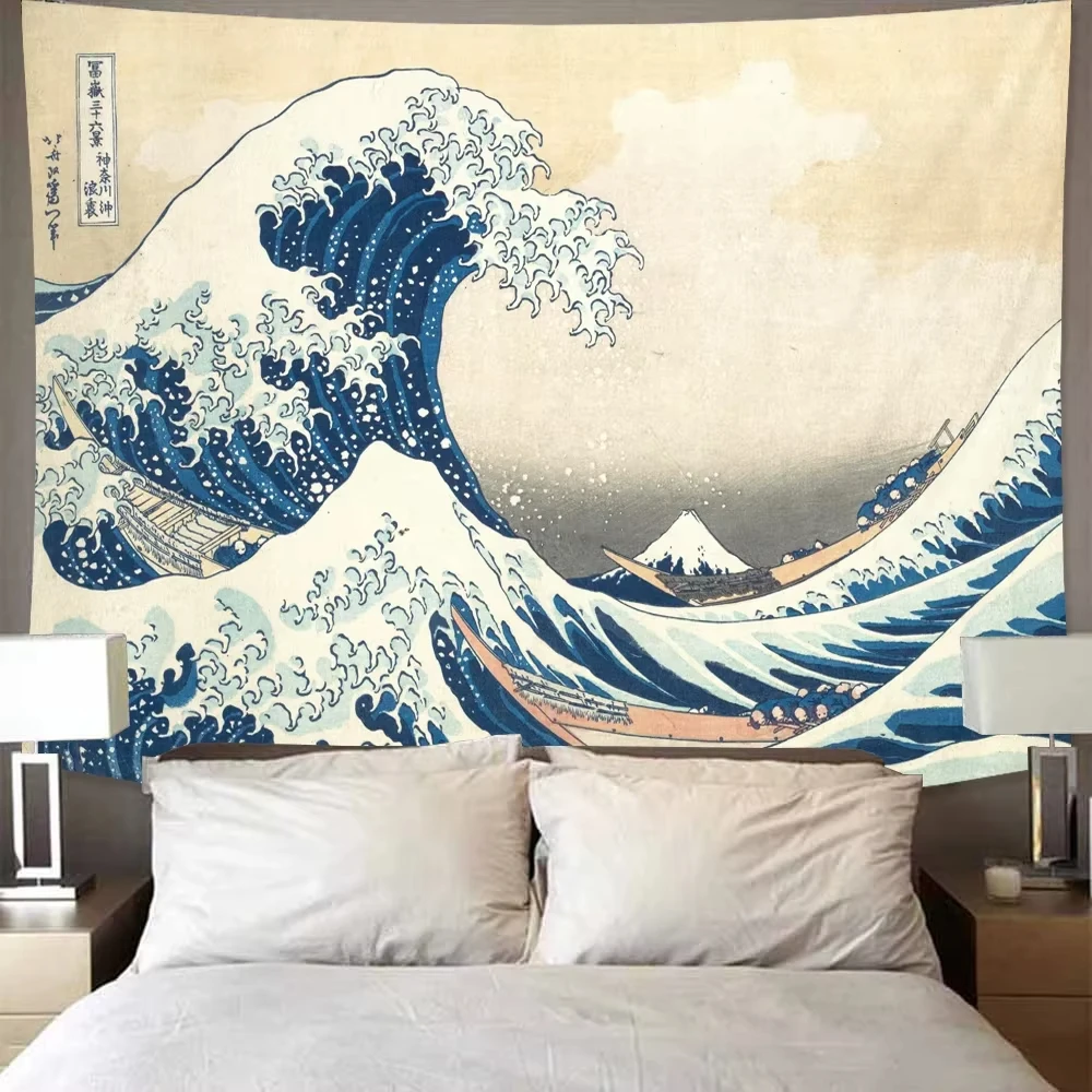Mount Fuji Japan Wandteppich Kunstdruck Wandteppich Große Welle von Kanagawa Wandbehang Dekoration Haushalt Japanischer Heimwandteppich