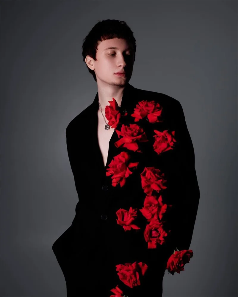 Designer Black Men Suit Set 2 Pcs Blazer+Pants Trousers 3D Flower Customized Formal Office Jacket Wedding Tuxedos Prom Coat