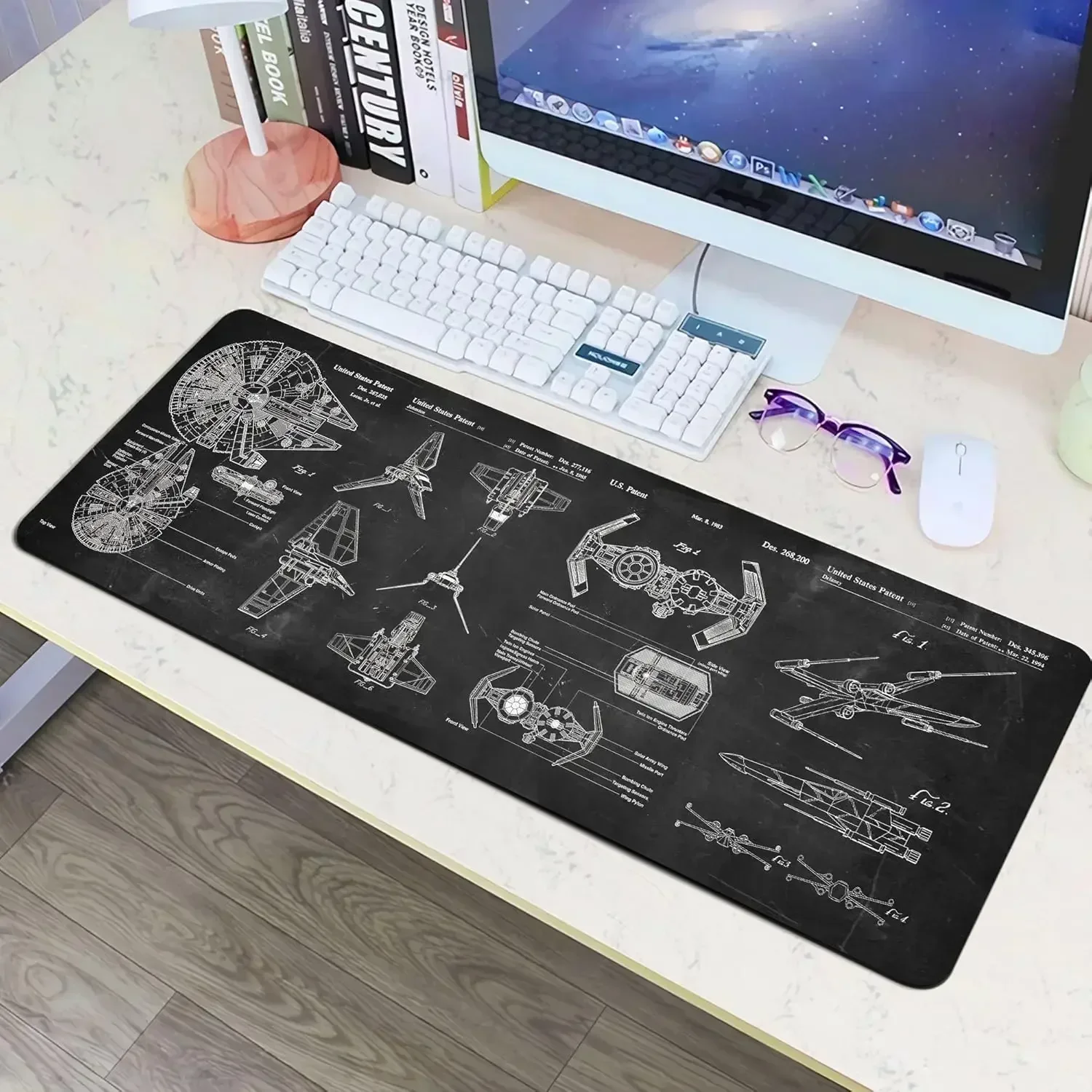 XXL Spaceship Mouse Pad Space Sci-fi Console Display Plane Mat 90x40cm Rubber Anti-slip Gaming Keyboard Mats Game Accessories