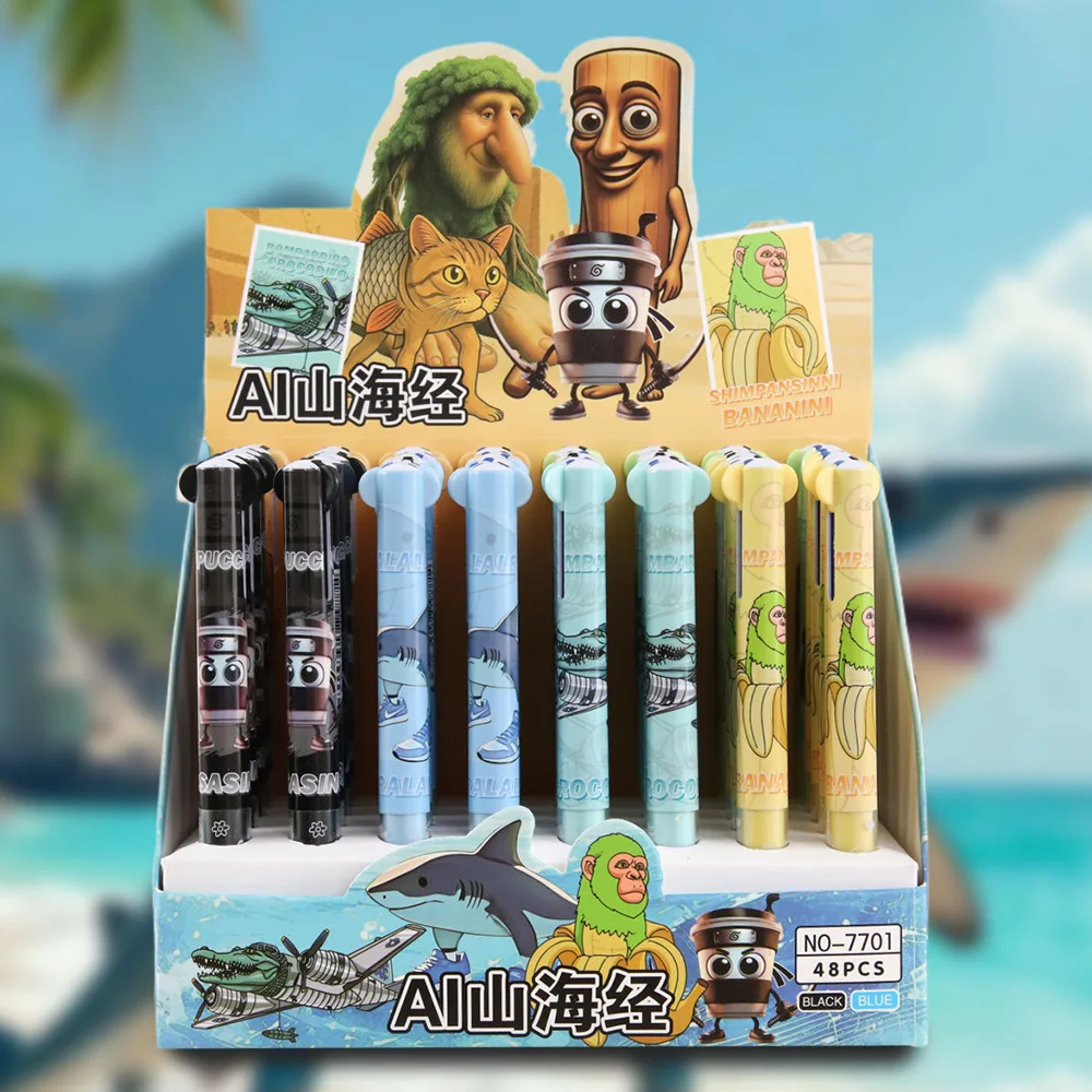 

48 шт. с коробкой, двухцветная шариковая ручка серии мультфильмов, сине-черная масляная ручка, канцелярские принадлежности для студентов, маленькие подарки