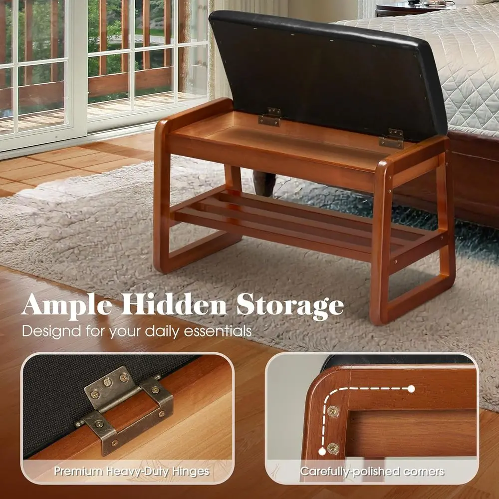 Black Flip-Top Shoe Rack with Cushion, 2-Tier Storage Bench for Entryway & Living Room, 21.65 Small