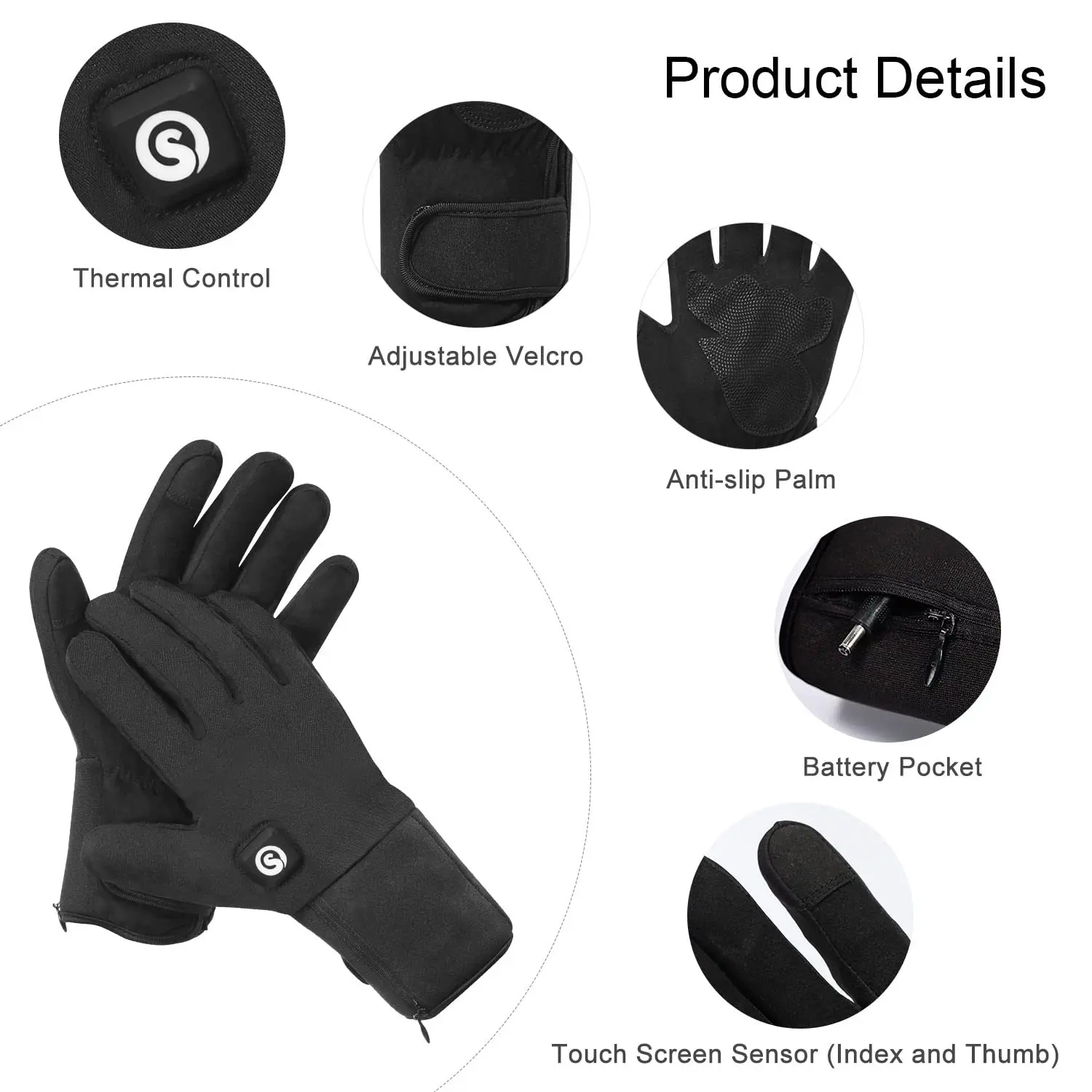 Rechargeable Heated Battery Lined Gloves for Men and Women, Snowboard, Driving, Cycling, Hiking, Warm, Winter