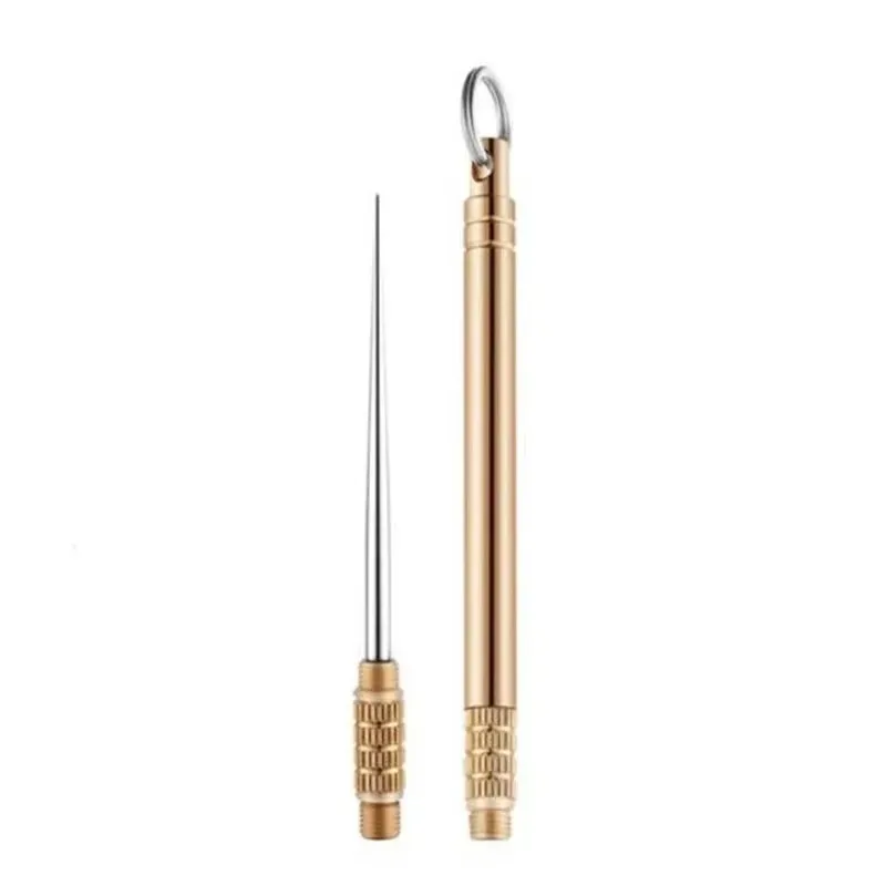 Titanium Brass Metal With Key Ring Fruit Pick Tooth Cleaning Personalized Brass Toothpick Fruit Fork Toothpick Tube