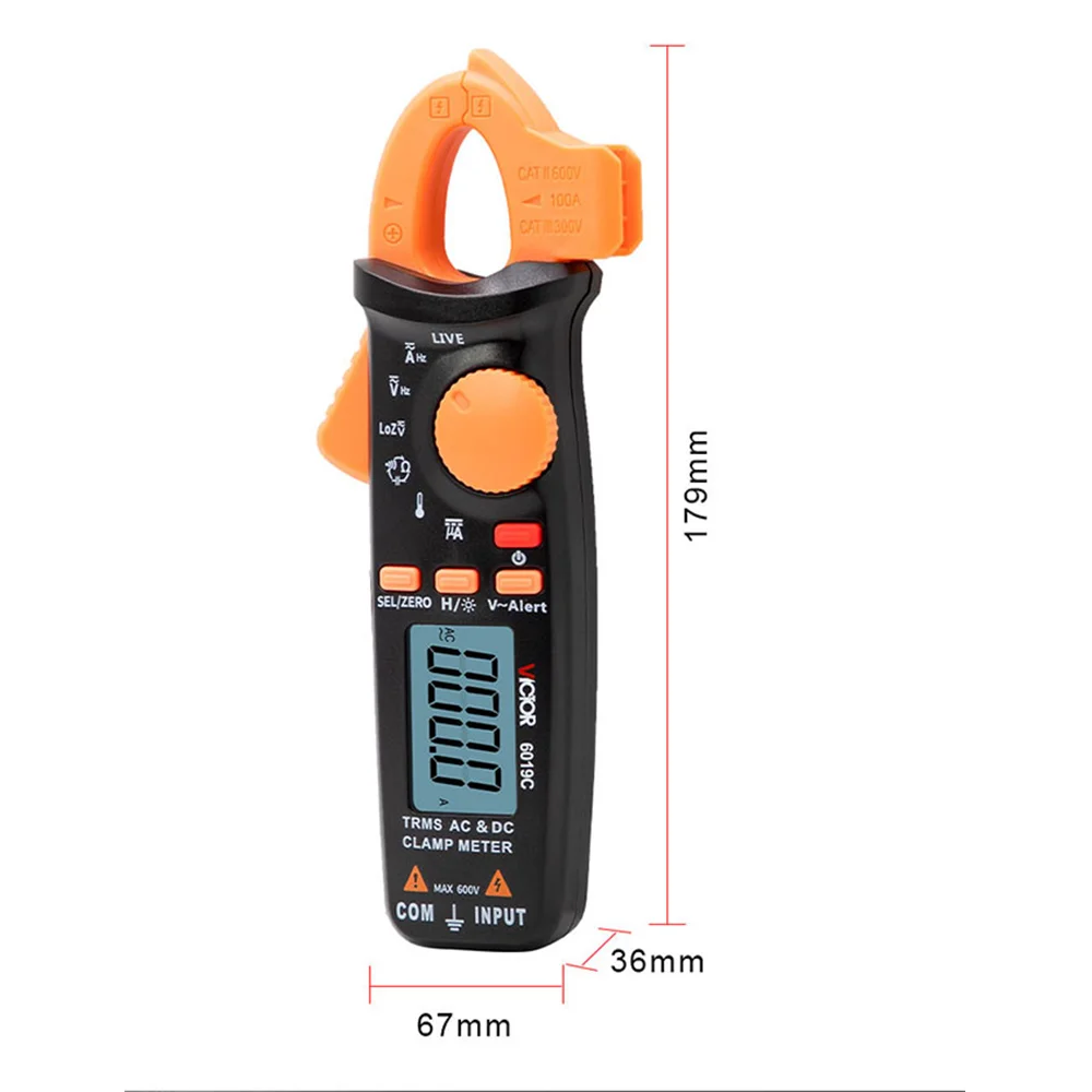 VICTOR 6019C 6000 counts lcd auto range 600v 200a ac dc clamp meters with live wire test clamp size 25mm digital multimeter