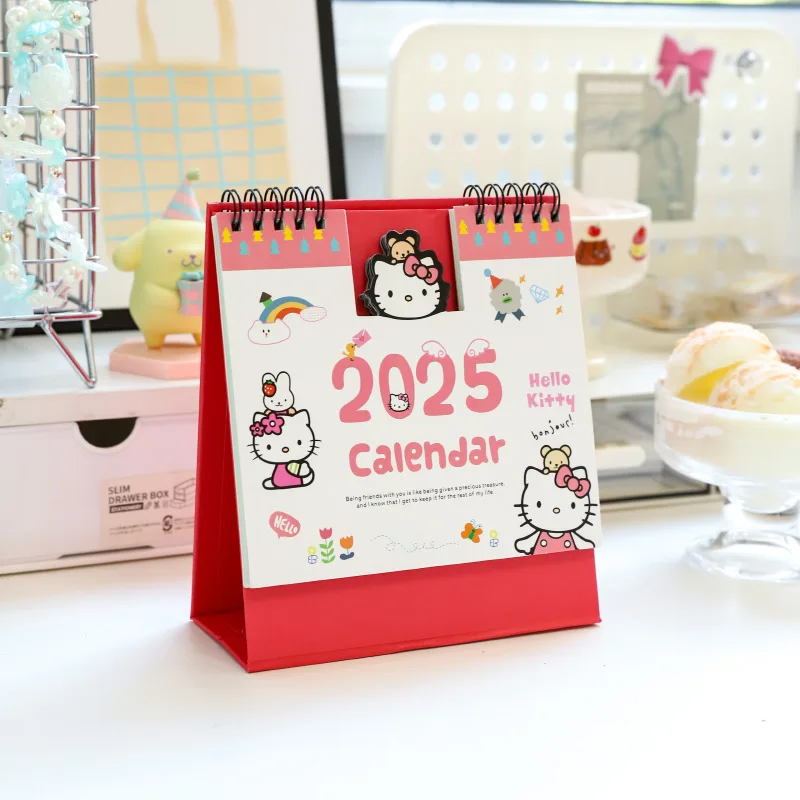 

Sanrio Hello Kitty 2025 Cute Calendar Desk Calendar Cartoon Kawaii Planner Agenda Daily Monthly Stationery Office Supplies