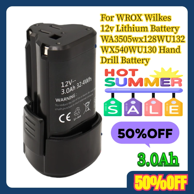 

For WROX Wilkes 12v Lithium Battery WA3505wx128WU132 WX540WU130 Hand Drill Battery 3.0Ah