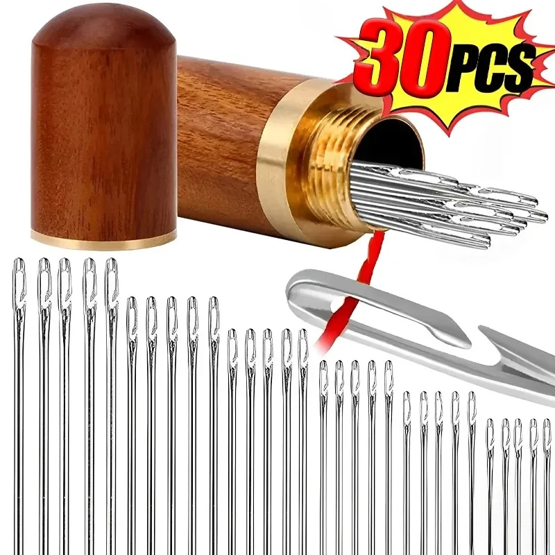 30Pcs Side Hole Blind Sewing Needles Stainless Steel Elderly Needles Hand Sewing Stitching Pin DIY Home Self Threading Needle