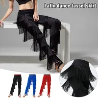 Ropa de baile para mujer, cintura elástica, pantalones de baile latino con borlas, traje de actuación de Tango Cha-Cha, pantalones con flecos escalonados