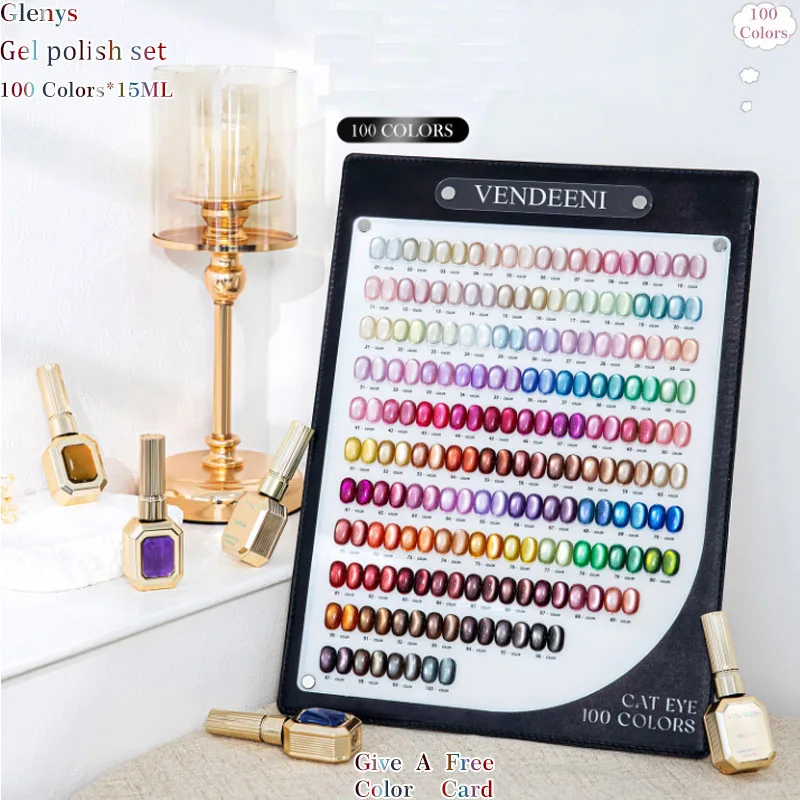 100 Pieces * 15ml Cat's Eye Nail Polish Glue Four Season Streamer Immersion Gel Color Matching Card Nail Salon Art Varnish Set