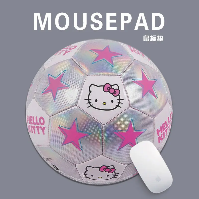 Creative Hello Kitty Football Mouse Pad Funny Muscle Sanrio Cinnamoroll Kitty Cat Pom Pom Purin Mouse Mat Kawaii Round Mouse Pad