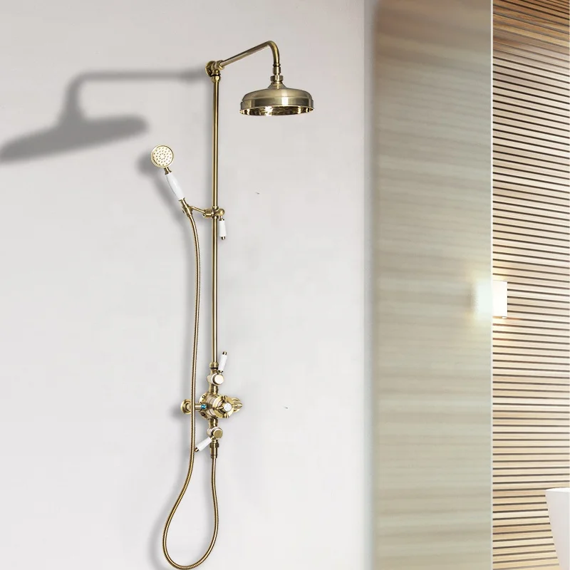 Traditional Style Classical Shower 18mm Rigid Riser Handset 8'' WRAS Chrome  Thermostatic Brass Showerhead