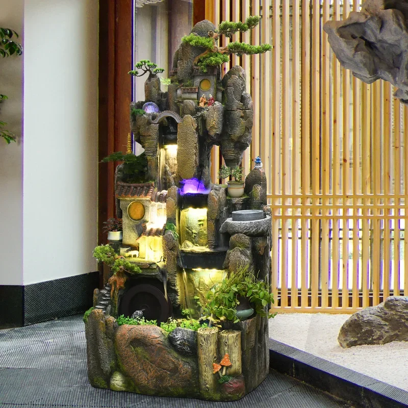 

Alpine flowing water fountain circulating water landing rockery ornament living room company fortune feng shui humidifier
