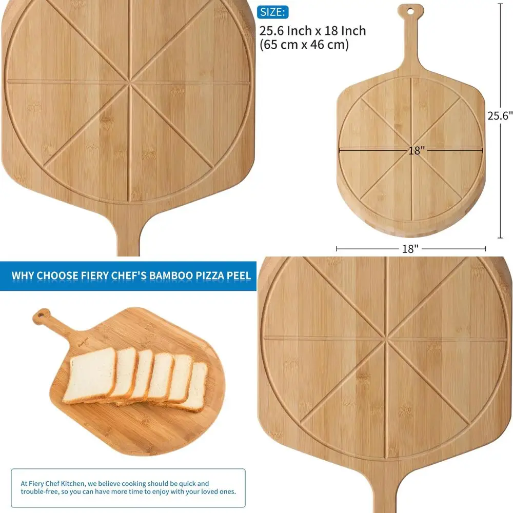 

18 Lightweight Bamboo Pizza Peel with 8-Slice Cutting Board, Outdoor Oven Accessory, 25.6 x 18