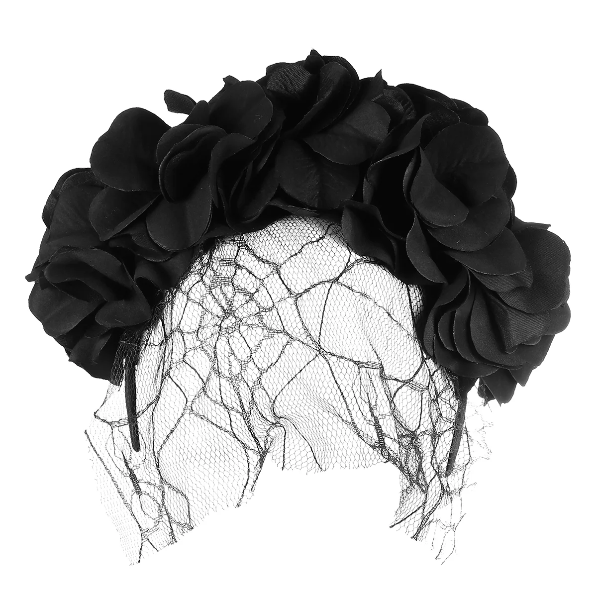 

Halloween Headband Black Red Mesh Floral Hoop Artificial Flowers Hairband Decorative Costume Accessory