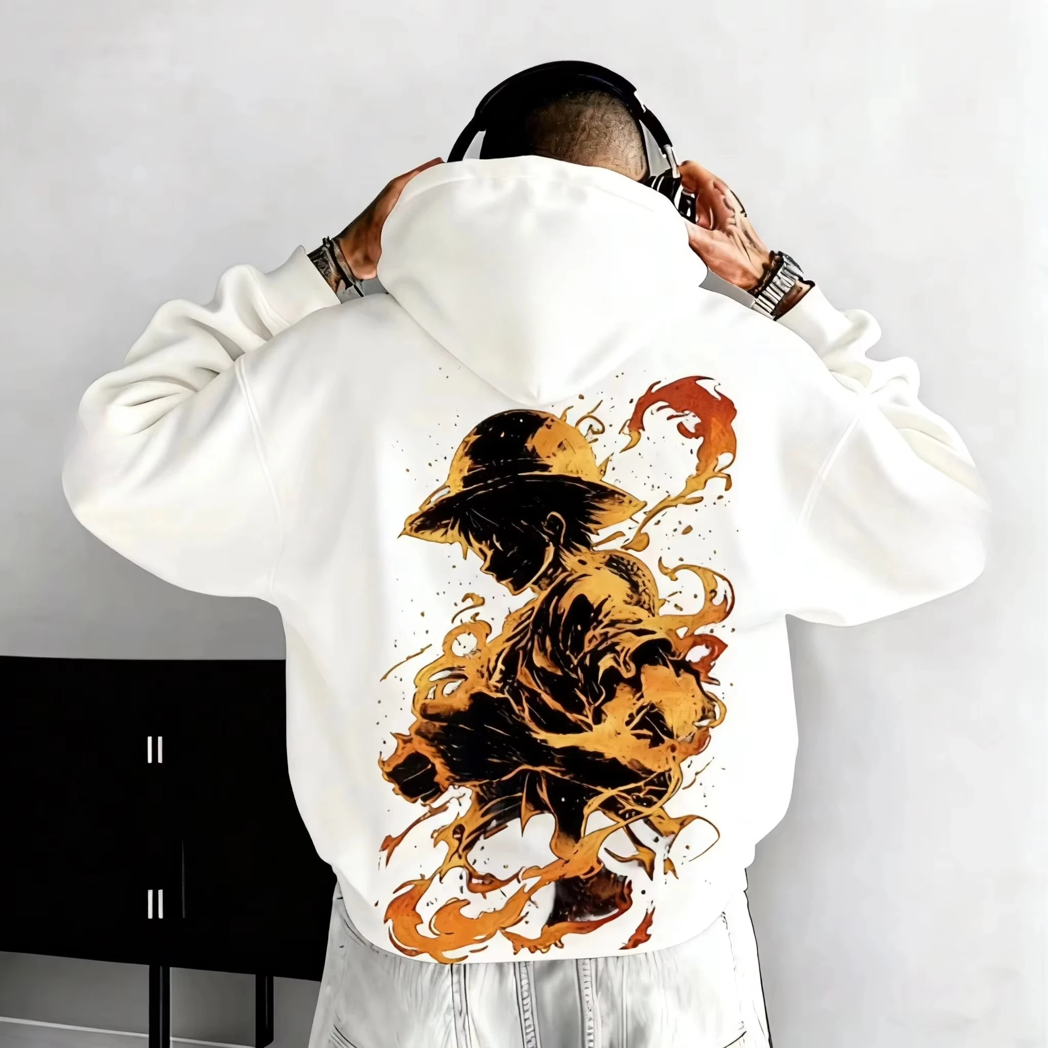 

Autumn Winter Fleece Japan Anime One Piece Luffy Hoodie Men Women Hoodies Loose Sweatshirt Unisex Autumn Warm Casual