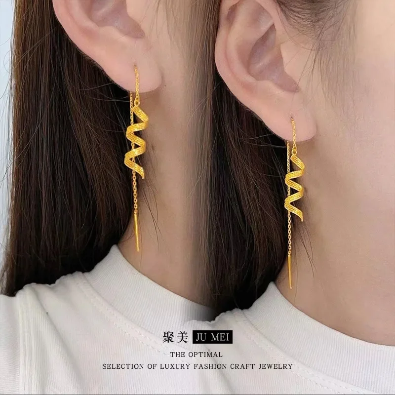 

Женские серьги из настоящего золота 9999 24 карата в том же золото, серия витых узоров, роскошные и сексуальные