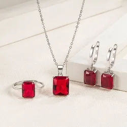 925 Sterling Silver Rectangle Zircon Luxury Elegant Women's Set Fine Jewelry Accessories Wholesale Offers