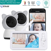 Dual Camera 5 Inch Wireles Baby Monitor Babyphone Onvif Security Video Bebe Nanny VOX Night PTZ Lullabies Temperature Humidity