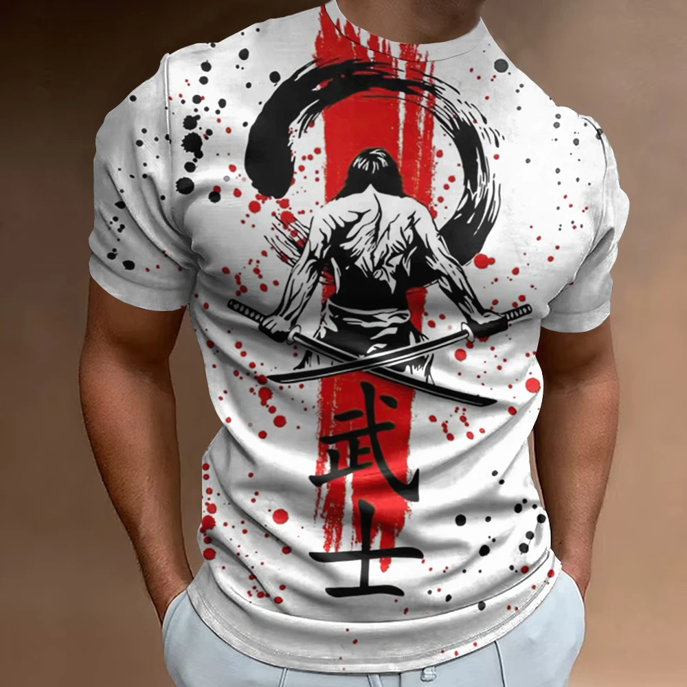 Retro Men's T-Shirt 3d Japanese Samurai Print Oversized Tees For Men Fashion Trend Sports T Shirts Short Sleeve T-Shirt Men Tops