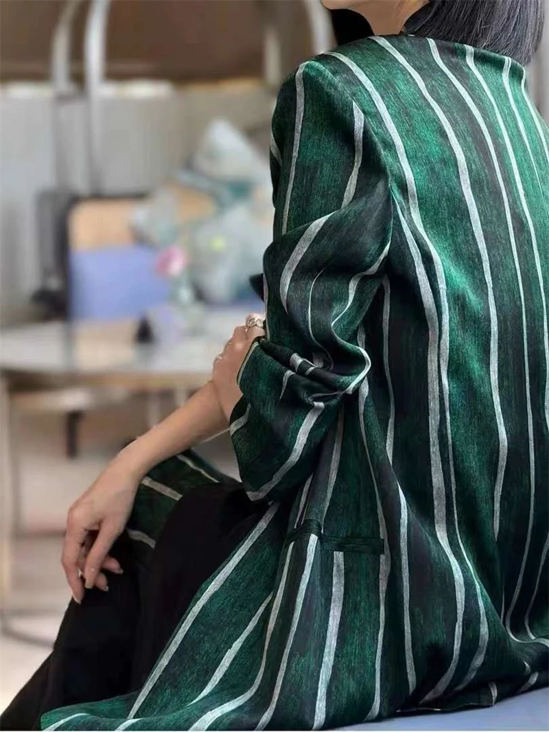 Hot 2023 Summer Tie Dyed Pinstripe Green Silk Fabric Fashionable Brand Skirt Set Scarves DIY Satin Material Mulberry Silk Fabric