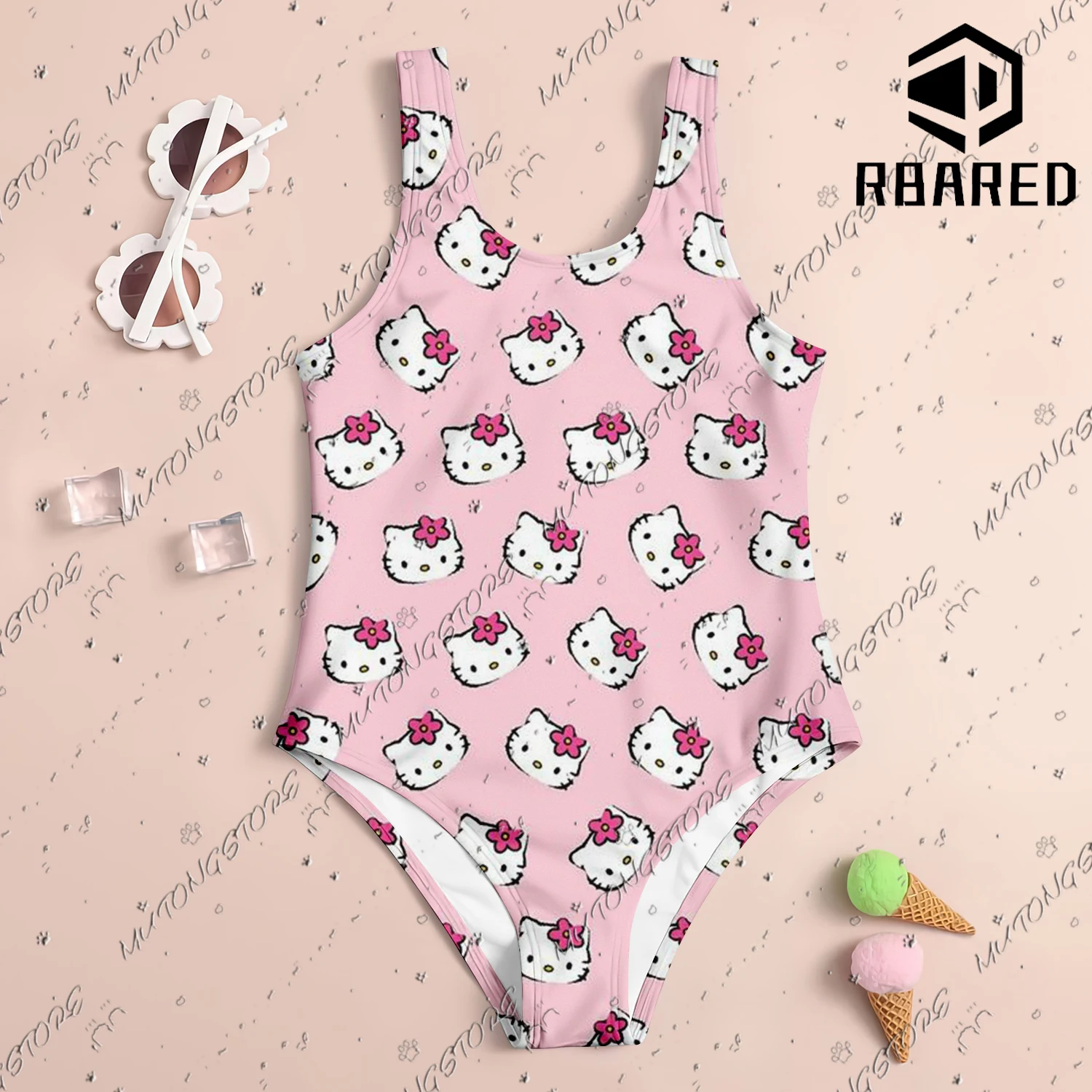 MINISO Cute Stitch Print New Girl Summer One-Piece Swimsuit Fashion Cartoon Women Kids Swimwear Sleeveless Swim Clothing