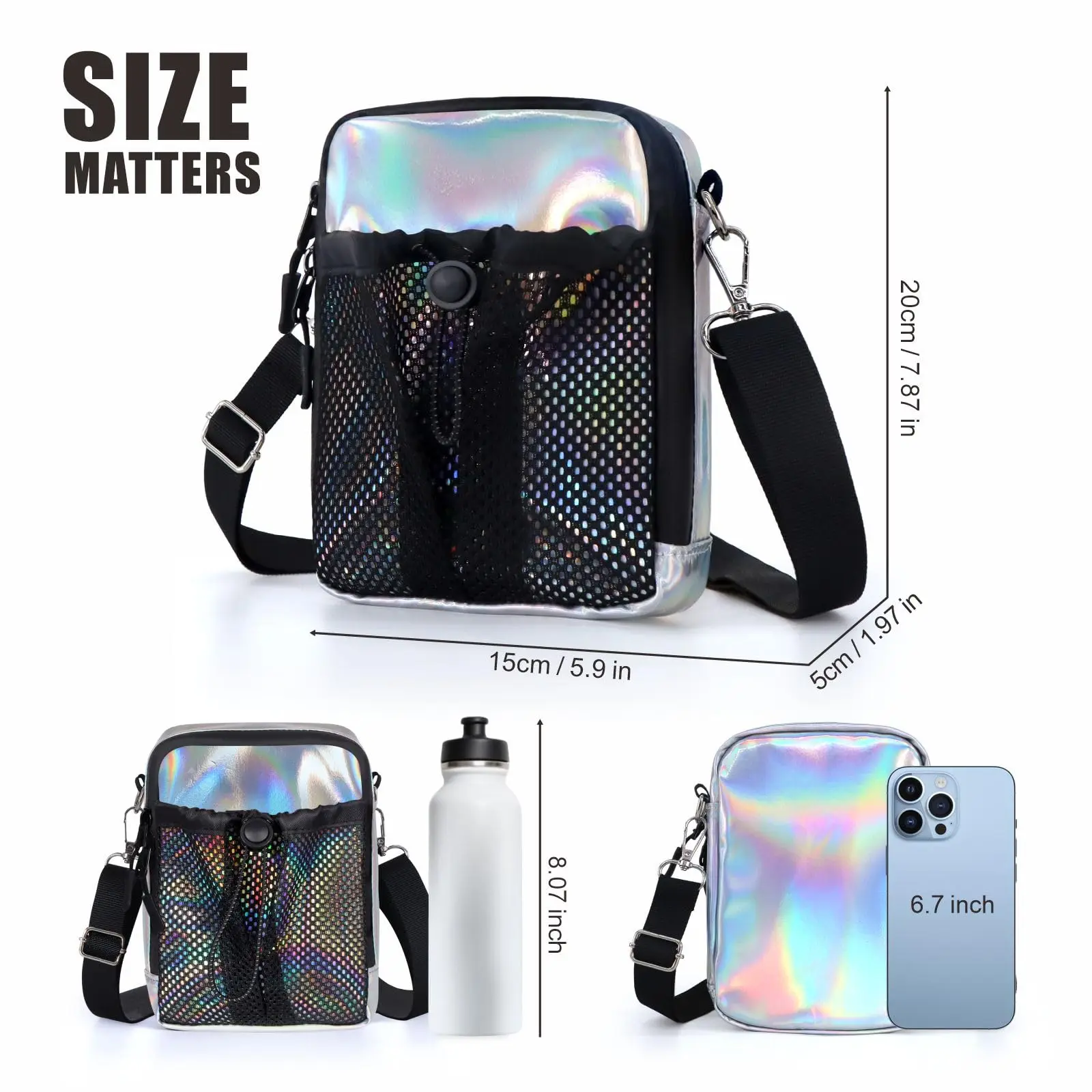 Geestock Festival Gear Mini Crossbody Tas Kleine mobiele telefoontas Damestas Trendy, holografische sling bags Waterdichte portemonnee
