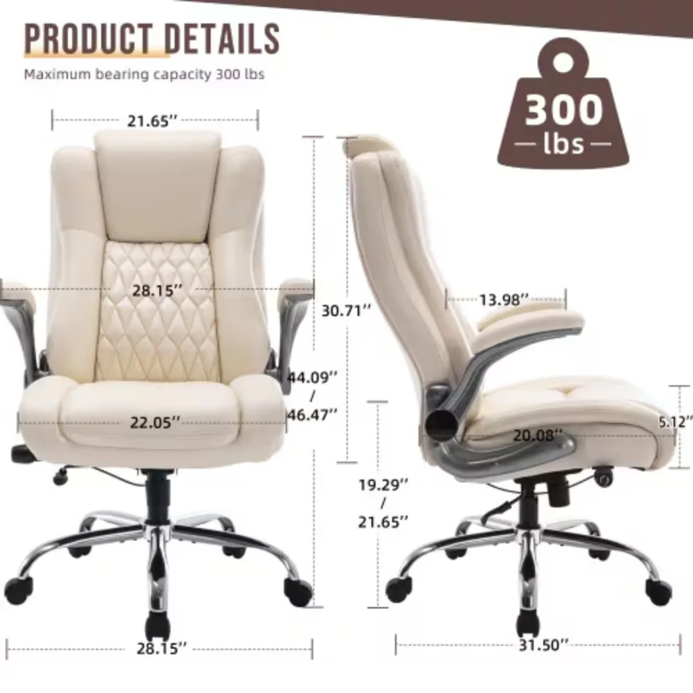 Silla de oficina con respaldo alto y reposacabezas de elevación, soporte Lumbar incorporado ajustable, brazos abatibles, silla de escritorio giratoria acolchada gruesa